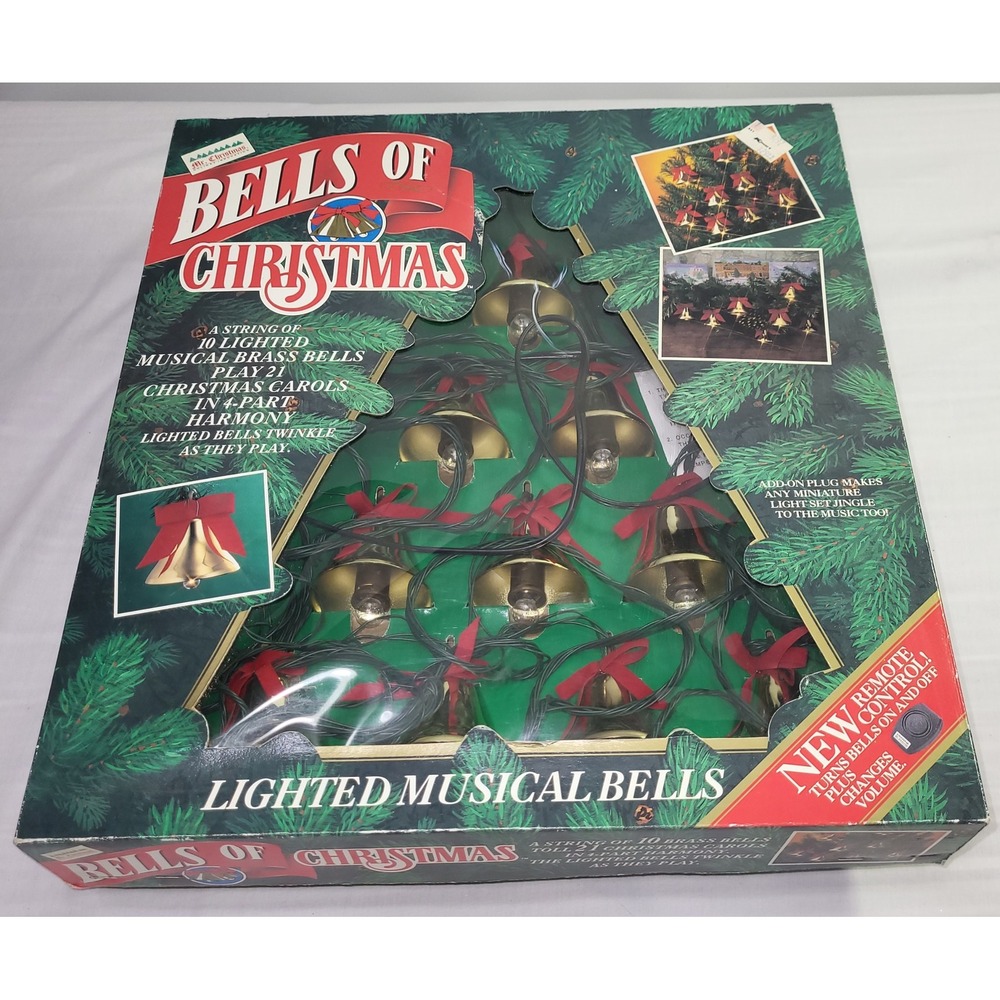 Mr. Christmas Bells of Christmas 10 Lighted Musical Brass Bells 21 Carols Remote